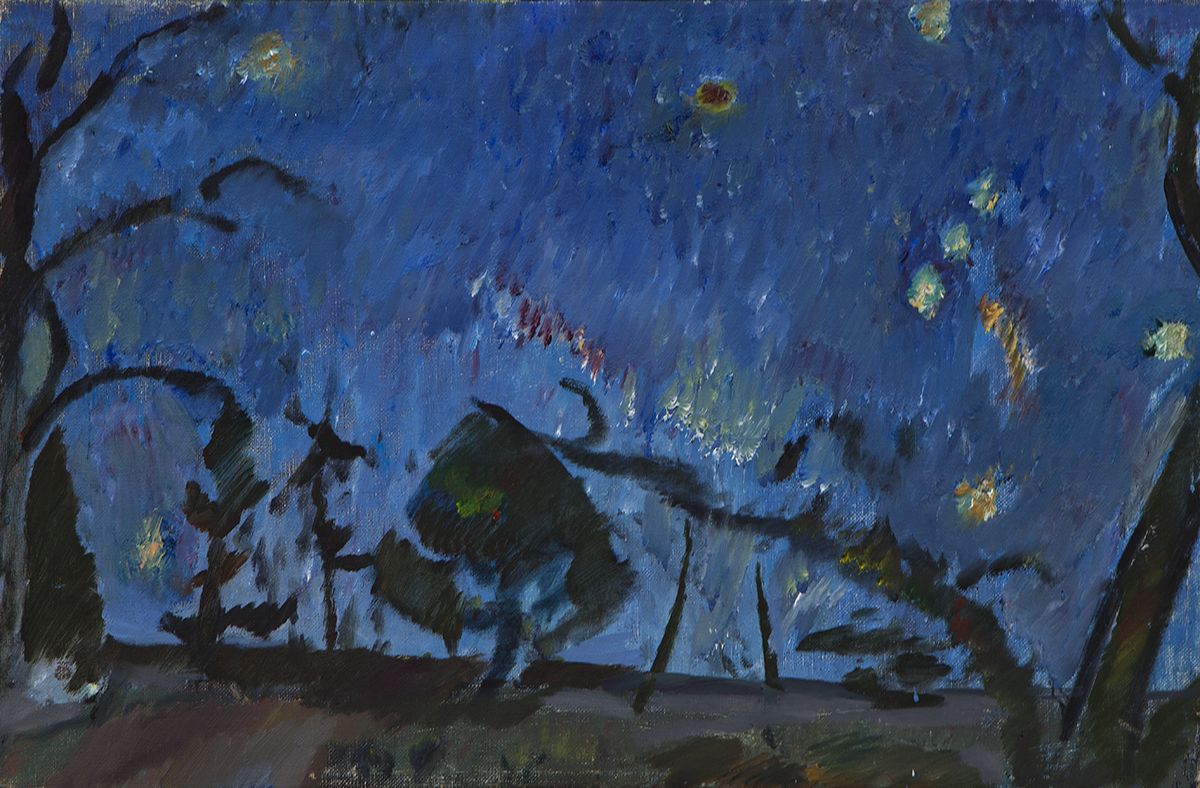 Harald Leth, <i>Starry Sky</i>, 1957-1967<br>Oil on canvas. 36,5 x 54 cm.<br>Purchased 1969 by Holstebro Kommune with support from The Danish Arts Foundation. On loan. Received 1982. Inv.nr. 1982-018. ©The artist's heirs. Photo: Ole Bjørn Petersen