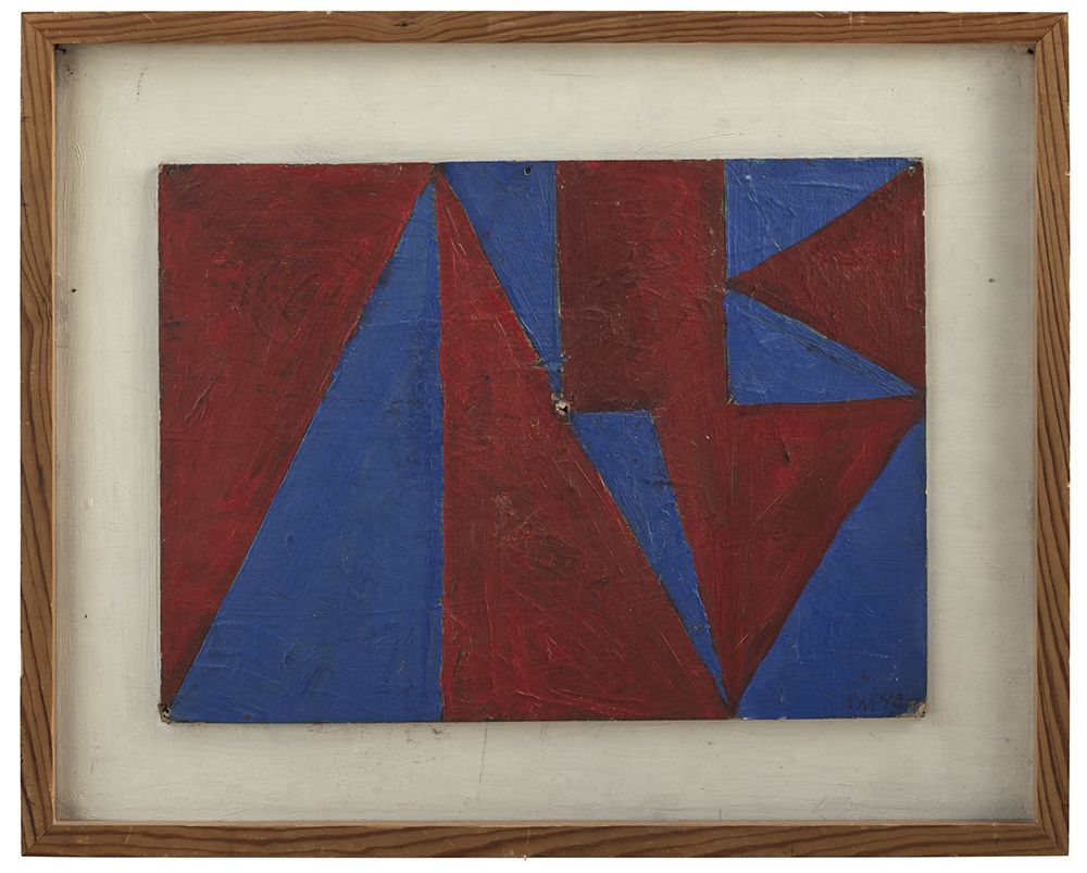 Albert Mertz, <i>Red+Blue</i>, 1948<br>Oil on masonite. 24 x 33 cm<br>Purchased 1993, financed by the New Carlsberg Foundation. Inv.nr. 1993-015. ©Artist's heirs. Photo: Per Andersen