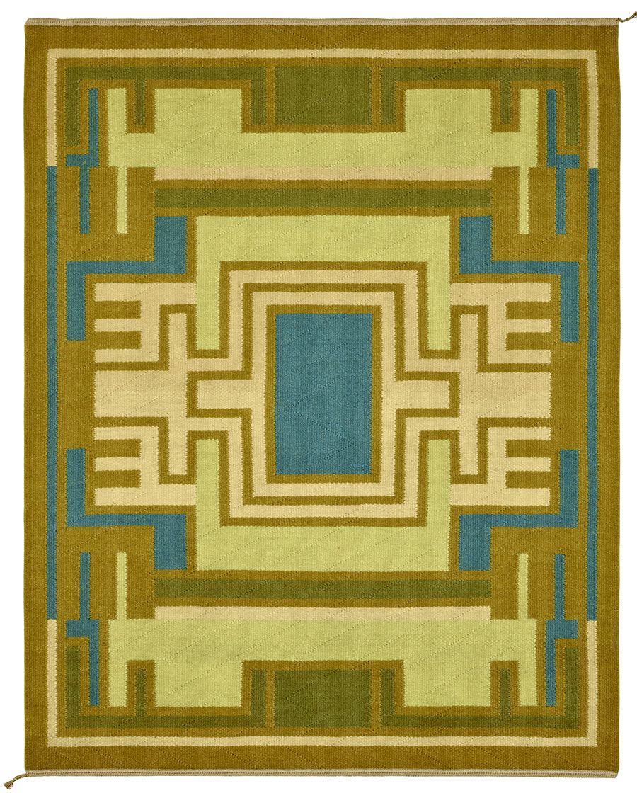Anna Thommesen, <i>Yellow, Blue</i>, 1980<br>Weaved vegetable dyed wool. 161x126 cm.<br>Received 1998, the Danish Arts Foundation. Inv.nr. 1998-025. ©Artis's heirs. Photo: Ole Mortensen