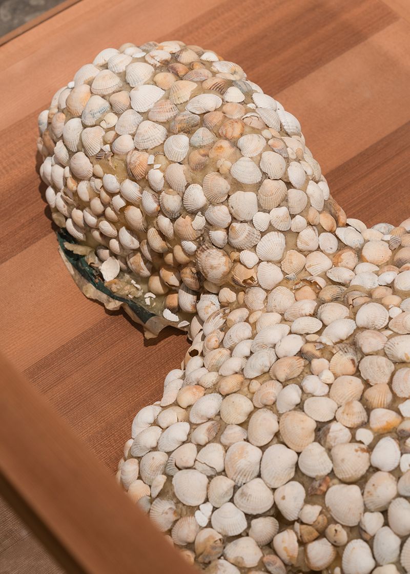 Emil Westman Hertz, <i>Man of Shells</i>[detail], 2012<br>Shells, wax and polystyrene. 186 x 52 x 34 cm.<br>Purchased 2014. Inv.nr. 2014-013. ©The artist. Photo: David Stjernholm