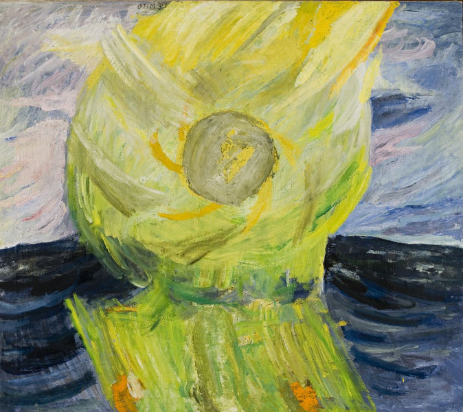Olivia Holm-Møller, <i>Colour and Rhythm (The Golden Sphere)</i>, 1937.<br>Tempera on canvas. 116 x 130 cm. ©Artists heirs. Photo: Guldager